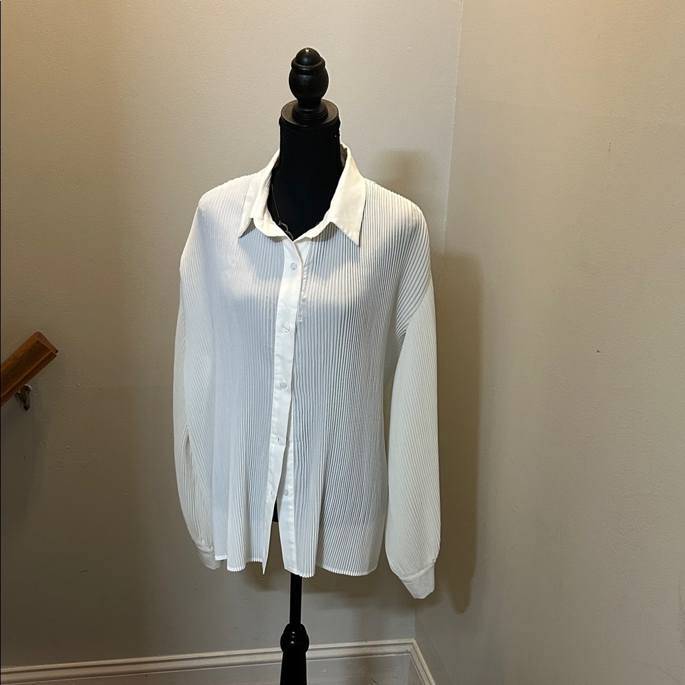 STYLEWE Ivory Pleated Long Sleeve Blouse